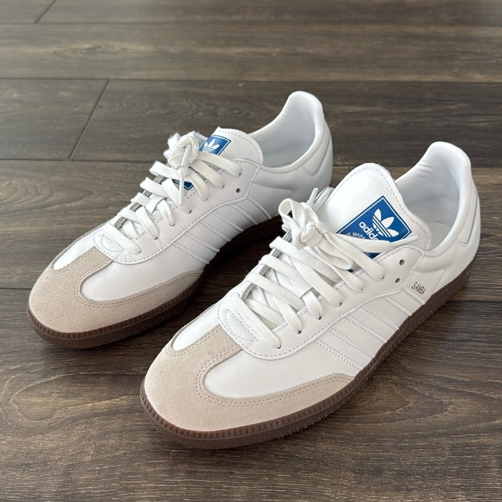 adidas Samba Classic Leather Sneakers in White and Brown